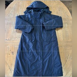 Vintage LL Bean Winter Coat Parka Womens Large Petite Lined Hooded Navy Warm